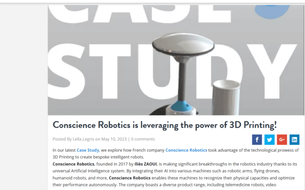 Conscience Robotics exploite la puissance de l’impression 3D !